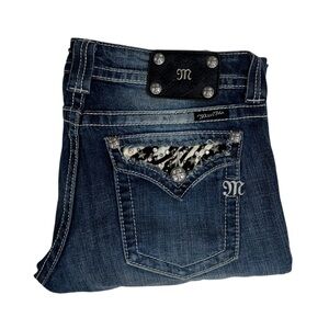 Miss Me Jeans Womens 30 Blue Denim Bootcut Flare Distressed Embellished Western